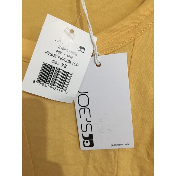 NWT Joe's Jeans Peggy Peplum Ruffled Hem Short Sleeve Top - Yellow Size XS - Picture 5 of 6